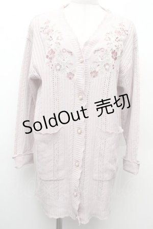 画像: axes femme / 花刺繍ロングニットカーディガン  ピンク S-26-02-09-008-AX-TO-HR-ZS