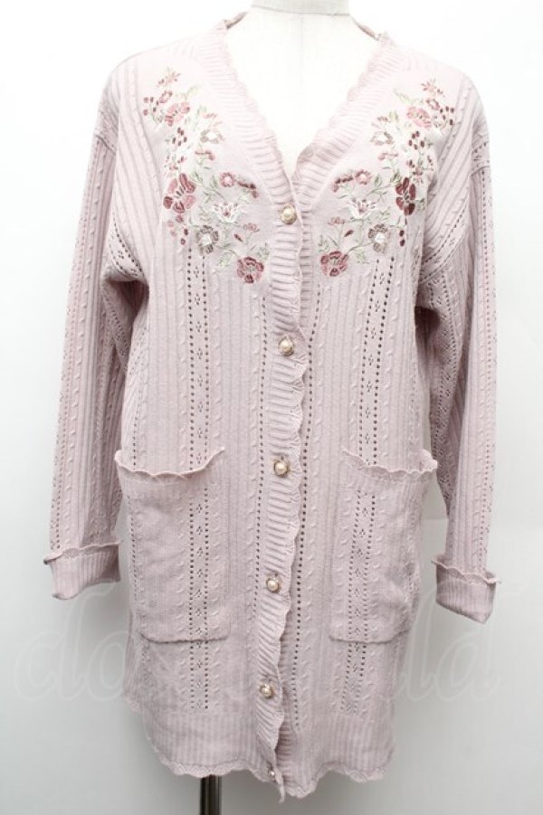 画像1: axes femme / 花刺繍ロングニットカーディガン  ピンク S-26-02-09-008-AX-TO-HR-ZS (1)