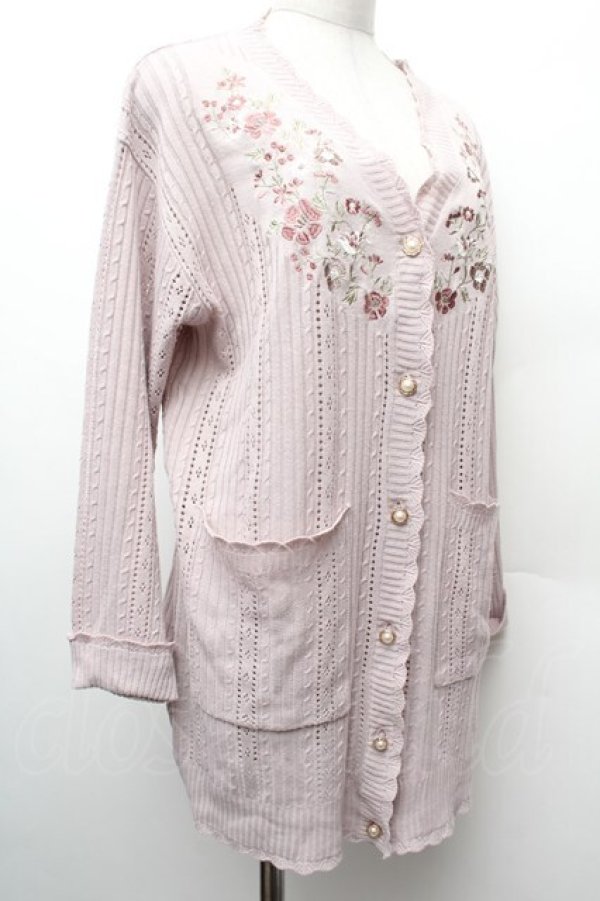 画像3: axes femme / 花刺繍ロングニットカーディガン  ピンク S-26-02-09-008-AX-TO-HR-ZS (3)