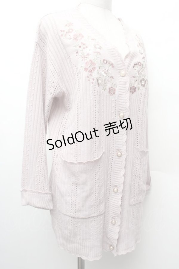 画像3: axes femme / 花刺繍ロングニットカーディガン  ピンク S-26-02-09-008-AX-TO-HR-ZS (3)