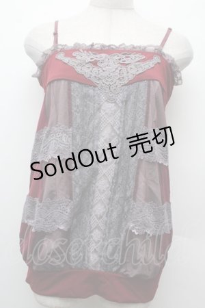 画像: OZZ ANGELO / チュールレイヤード風キャミソール  ワインｘグレー S-26-02-09-011-OO-TO-HR-ZS