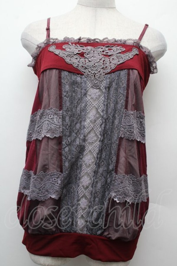 画像1: OZZ ANGELO / チュールレイヤード風キャミソール  ワインｘグレー S-26-02-09-011-OO-TO-HR-ZS (1)