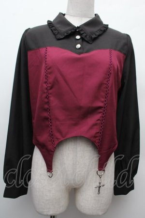 画像: NIBBLE POISON / ガータービスチェデザインブラウス  黒ｘワイン S-26-02-09-012-0-BL-HR-ZS