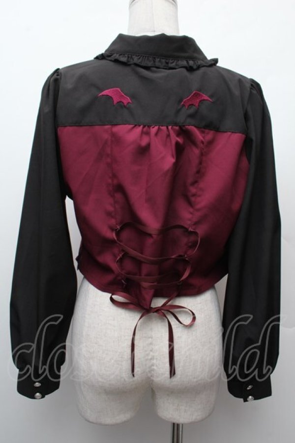 画像2: NIBBLE POISON / ガータービスチェデザインブラウス  黒ｘワイン S-26-02-09-012-0-BL-HR-ZS (2)