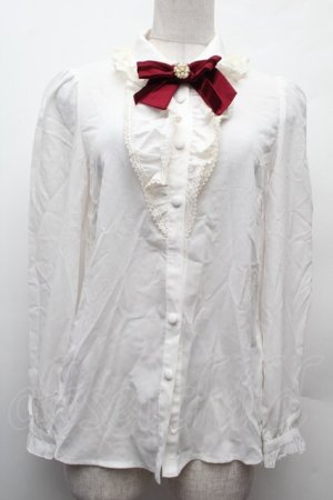 画像: Secret Honey / ベロアリボンシフォンブラウス  白 S-26-02-09-002-CA-BL-HR-ZS