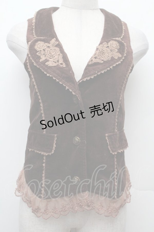 画像1: axes femme / バラ刺繍ベロアベスト  ブラウン S-26-02-09-016-AX-TO-HR-ZS (1)