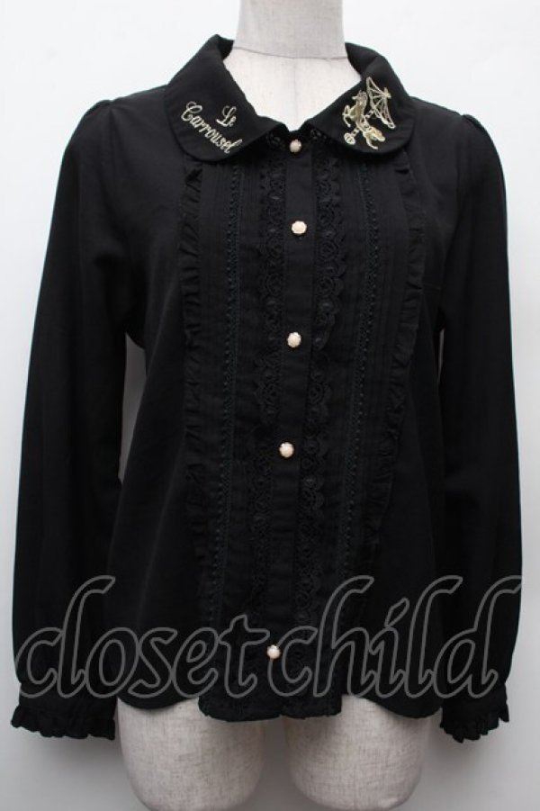 画像1: axes femme POETIQUE / メリーゴーランド刺繍ブラウス  黒 S-26-02-09-020-AX-BL-AS-ZS (1)