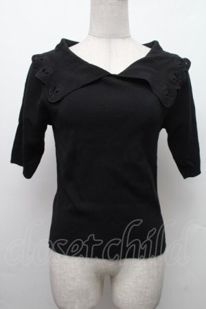 画像: an another angelus / ローズカットワークビッグカラーニットプルオーバー  黒 S-26-02-09-026-CA-TO-HR-ZS