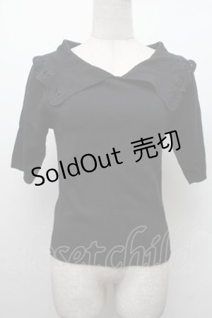 画像: an another angelus / ローズカットワークビッグカラーニットプルオーバー  黒 S-26-02-09-026-CA-TO-HR-ZS