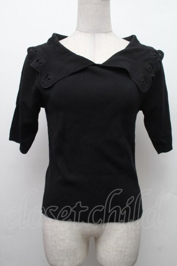 画像1: an another angelus / ローズカットワークビッグカラーニットプルオーバー  黒 S-26-02-09-026-CA-TO-HR-ZS (1)