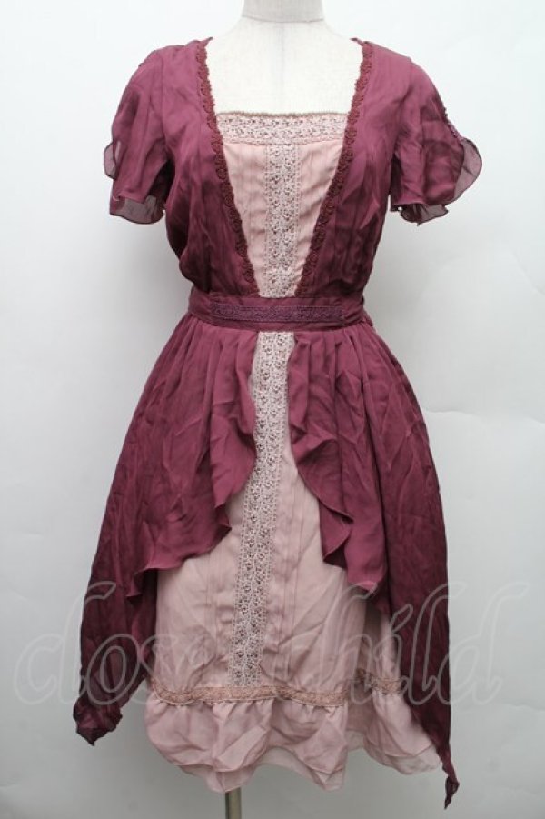 画像1: axes femme / タックスリット切り替えワンピース  ワイン S-26-02-09-032-AX-OP-HR-ZS (1)