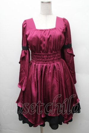 画像: NIBBLE POISON / フレアスリーブイレヘムワンピース  ワイン S-26-02-10-052-0-OP-HR-ZS