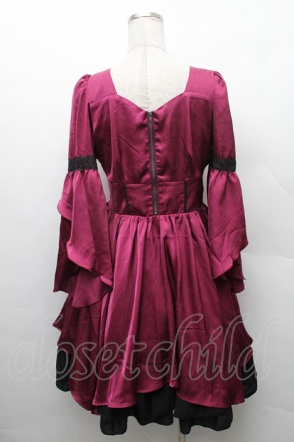 画像2: NIBBLE POISON / フレアスリーブイレヘムワンピース  ワイン S-26-02-10-052-0-OP-HR-ZS (2)