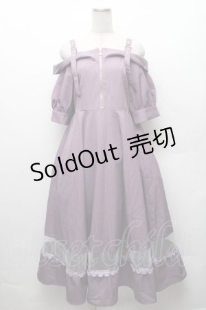 画像: axes femme / オフショル風ストライプワンピース  パープル S-26-02-10-055-AX-OP-HR-ZS