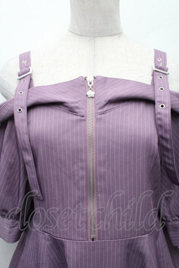 画像3: axes femme / オフショル風ストライプワンピース  パープル S-26-02-10-055-AX-OP-HR-ZS (3)