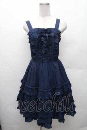 画像: Chalmiere / レースアップフリルジャンスカ  紺 S-26-02-10-056-0-OP-AS-ZS