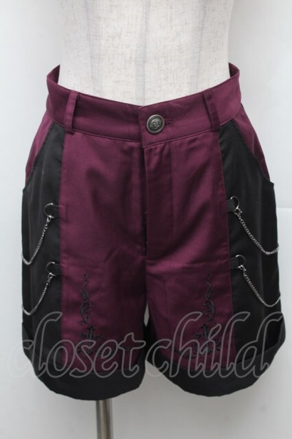 画像1: NIBBLE POISON / 刺繍バイカラーショートパンツ  黒ｘワイン S-26-02-10-063-0-PA-HR-ZS (1)