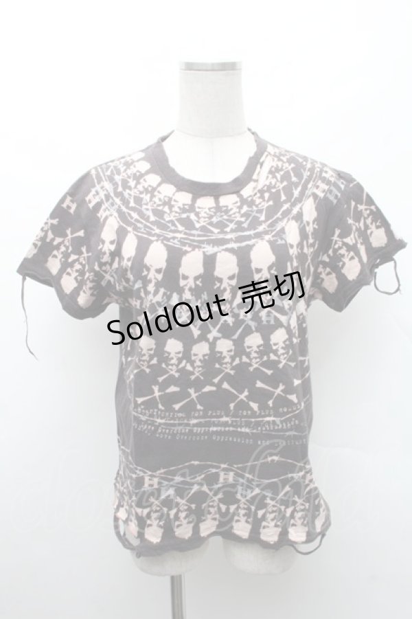 画像1: h.ANARCHY / スカルプリントダメージTシャツ  黒 S-26-02-11-041-HN-TS-HR-ZS (1)