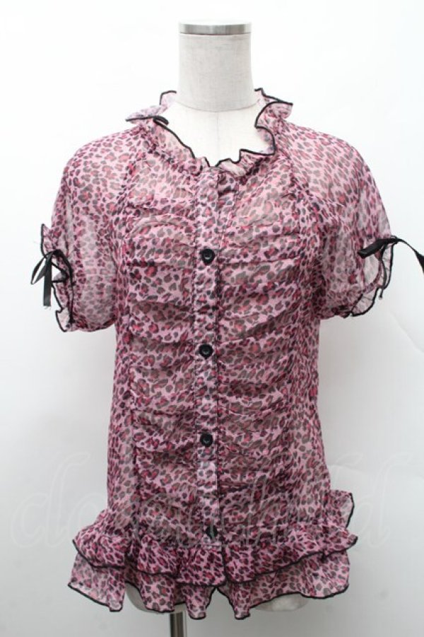 画像1: Drug Honey / レオパードフリルシアーブラウス  ピンク S-26-02-11-042-PU-BL-HR-ZS (1)