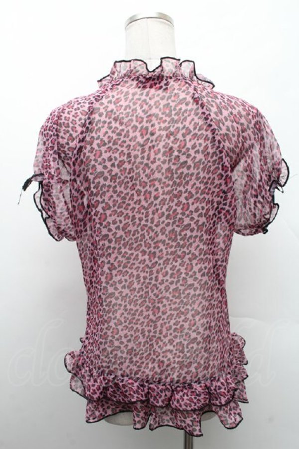 画像2: Drug Honey / レオパードフリルシアーブラウス  ピンク S-26-02-11-042-PU-BL-HR-ZS (2)