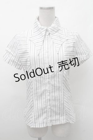 画像: PEACE NOW / 襟刺繍ストライプブラウス  白ｘ黒 S-26-02-11-046-PU-BL-HR-ZS