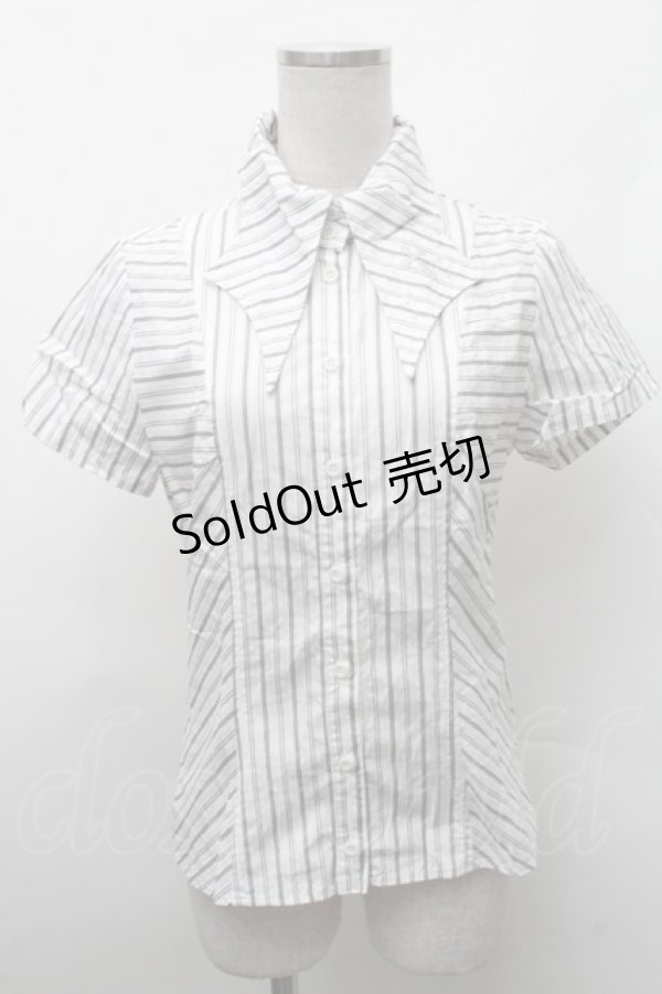 画像1: PEACE NOW / 襟刺繍ストライプブラウス  白ｘ黒 S-26-02-11-046-PU-BL-HR-ZS (1)