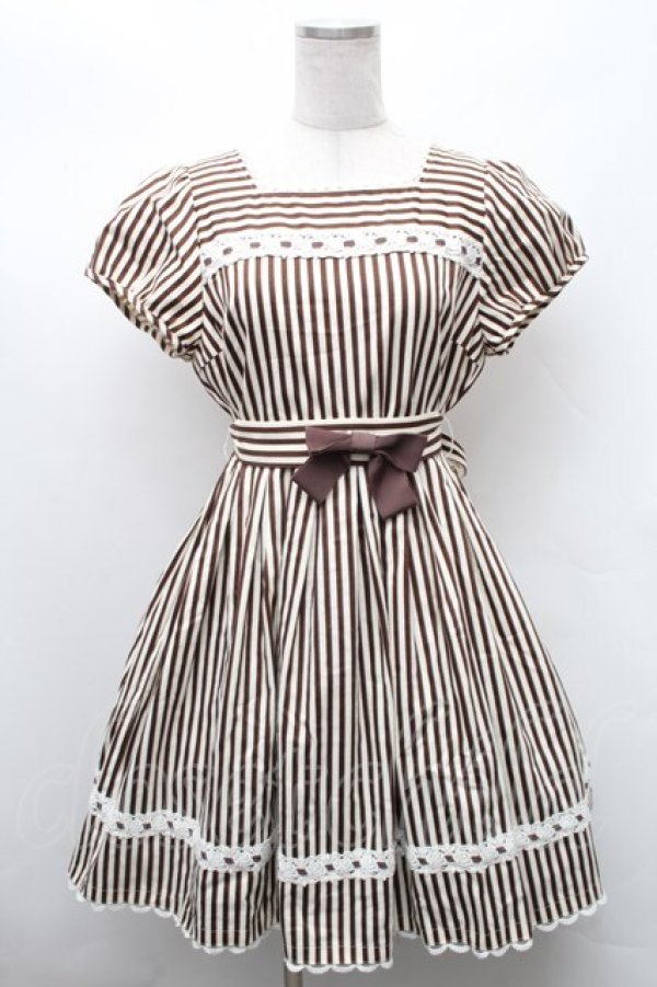 画像1: Cornet / ストライプワンピース  ブラウンｘ白 S-26-02-11-053-LO-OP-AS-ZS (1)