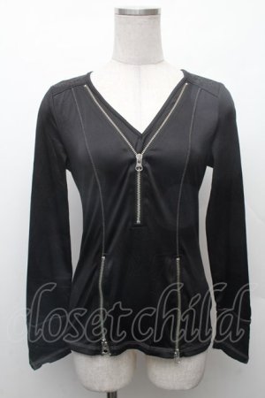 画像: Ozz Croce / フロントZIPトップス  黒 S-26-02-11-007-OO-TO-AS-ZS