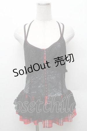 画像: h.Jelly HONEY / レース切替チェックビスチェ  黒ｘ赤 S-26-02-11-024-HN-TO-HR-ZS