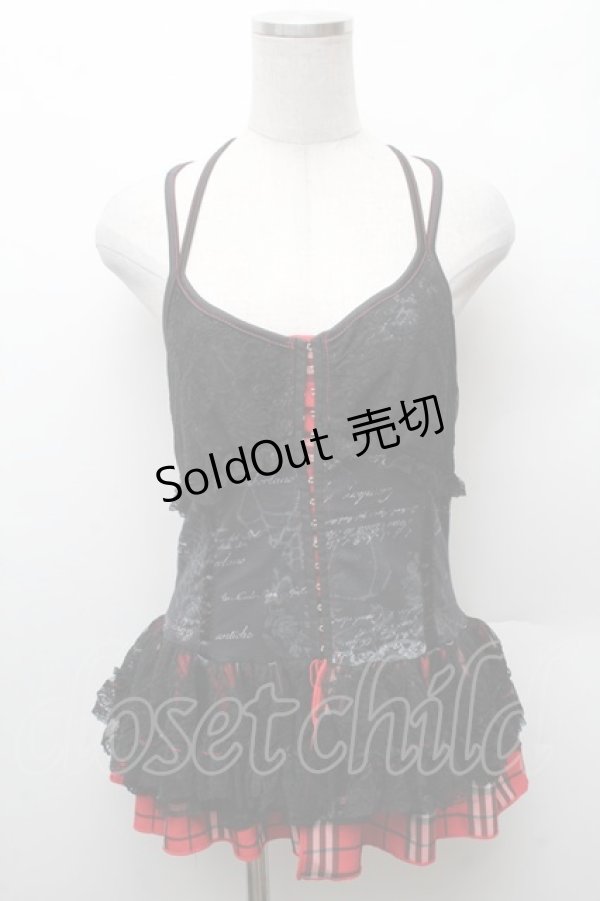 画像1: h.Jelly HONEY / レース切替チェックビスチェ  黒ｘ赤 S-26-02-11-024-HN-TO-HR-ZS (1)