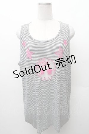 画像: PEACE NOW / ボーダー刺 タンクトップ  黒ｘ白 S-26-02-11-029-PU-TS-HR-ZS