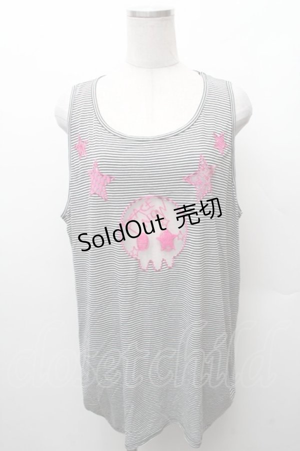 画像1: PEACE NOW / ボーダー刺 タンクトップ  黒ｘ白 S-26-02-11-029-PU-TS-HR-ZS (1)
