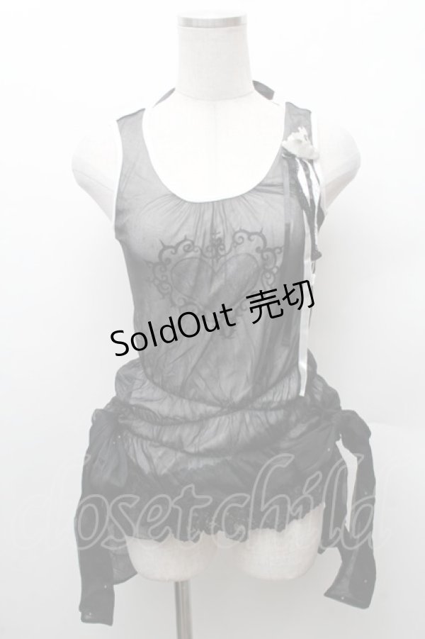 画像1: hEVEN / チュールデザイントップス  黒ｘ白 S-26-02-11-030-HN-TO-HR-ZS (1)