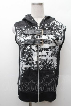 画像: h.NAOTO / プリントノースリーブフードZIPパーカー  黒 S-26-02-11-031-HN-OP-HR-ZS