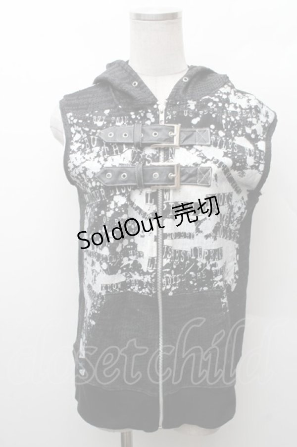 画像1: h.NAOTO / プリントノースリーブフードZIPパーカー  黒 S-26-02-11-031-HN-OP-HR-ZS (1)