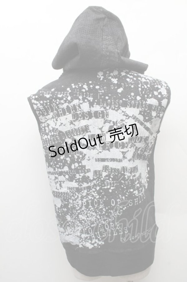 画像2: h.NAOTO / プリントノースリーブフードZIPパーカー  黒 S-26-02-11-031-HN-OP-HR-ZS (2)