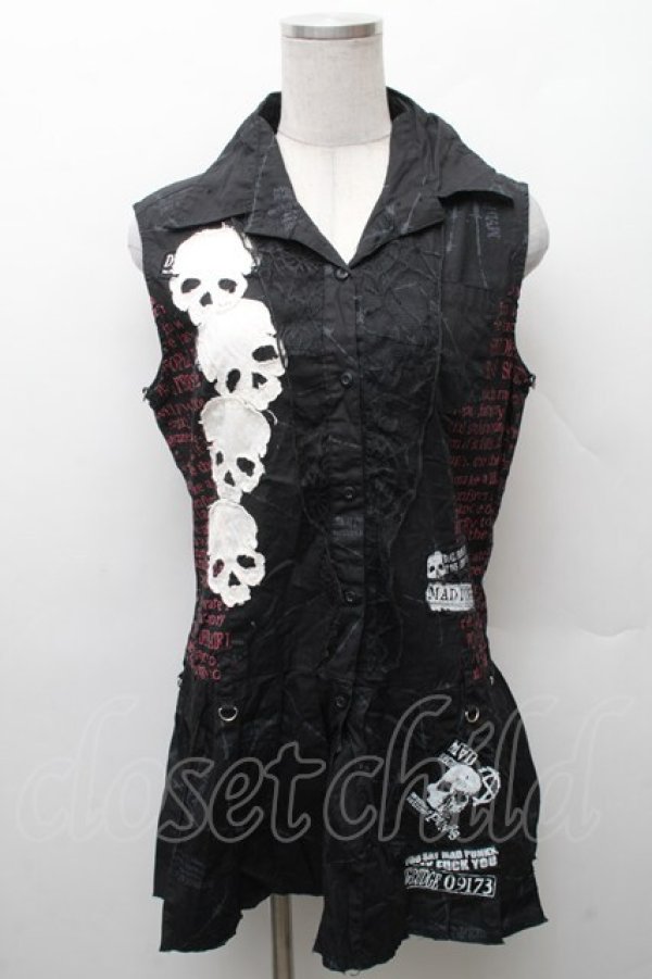 画像1: MAD / プリントノースリーブチュニック M 黒 S-26-02-11-032-PU-TO-HR-ZS (1)