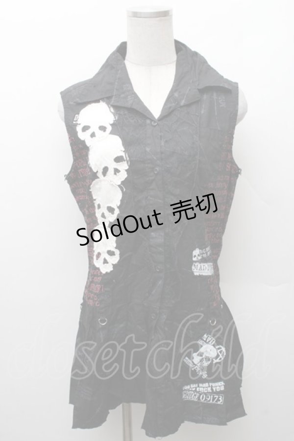 画像1: MAD / プリントノースリーブチュニック M 黒 S-26-02-11-032-PU-TO-HR-ZS (1)