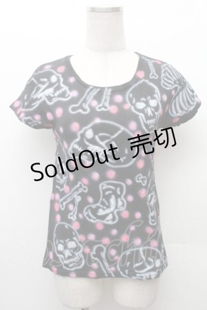 画像: RNA / スカルプリントTシャツ  黒ｘピンク S-26-02-11-034-PU-TS-HR-ZS