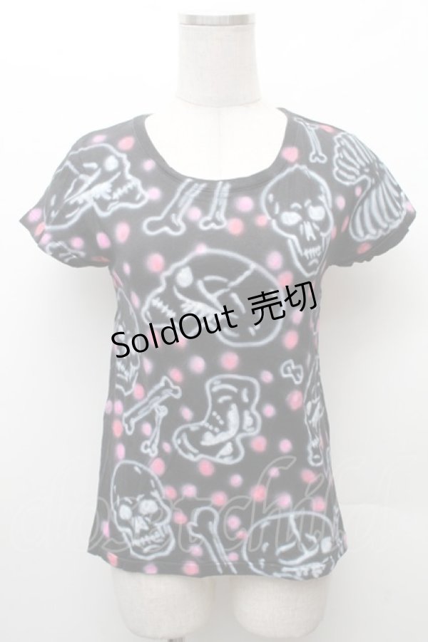 画像1: RNA / スカルプリントTシャツ  黒ｘピンク S-26-02-11-034-PU-TS-HR-ZS (1)