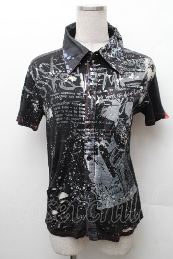 画像1: h.ANARCHY / プリントダメージ半袖ブラウス  黒 S-26-02-11-035-HN-BL-HR-ZS (1)