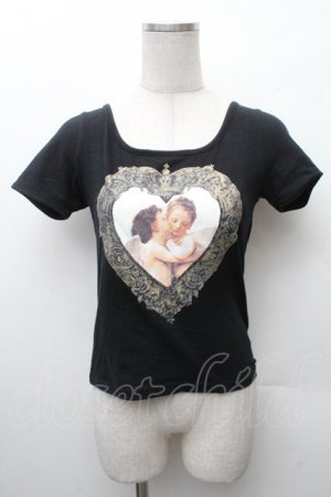 画像: CHOICE / ハート天使ショート丈パフTシャツ  黒 S-26-02-11-036-PU-TS-HR-ZS