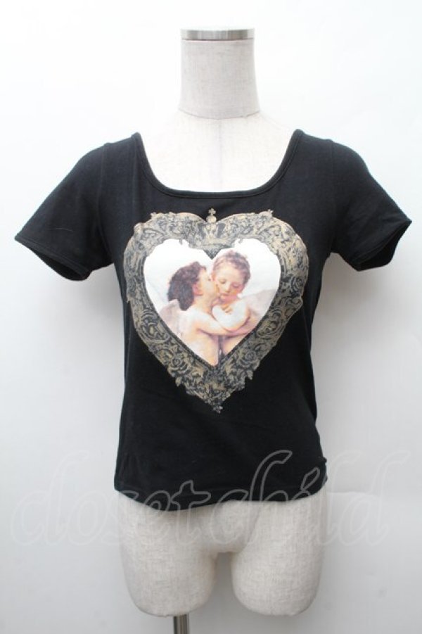画像1: CHOICE / ハート天使ショート丈パフTシャツ  黒 S-26-02-11-036-PU-TS-HR-ZS (1)