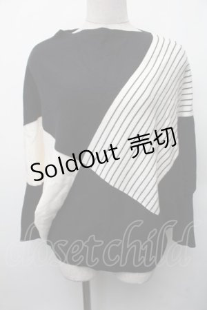 画像: axes femme / パネル柄ニットプルオーバー  オフＸ黒 S-26-02-13-042-AX-CO-AS-ZS