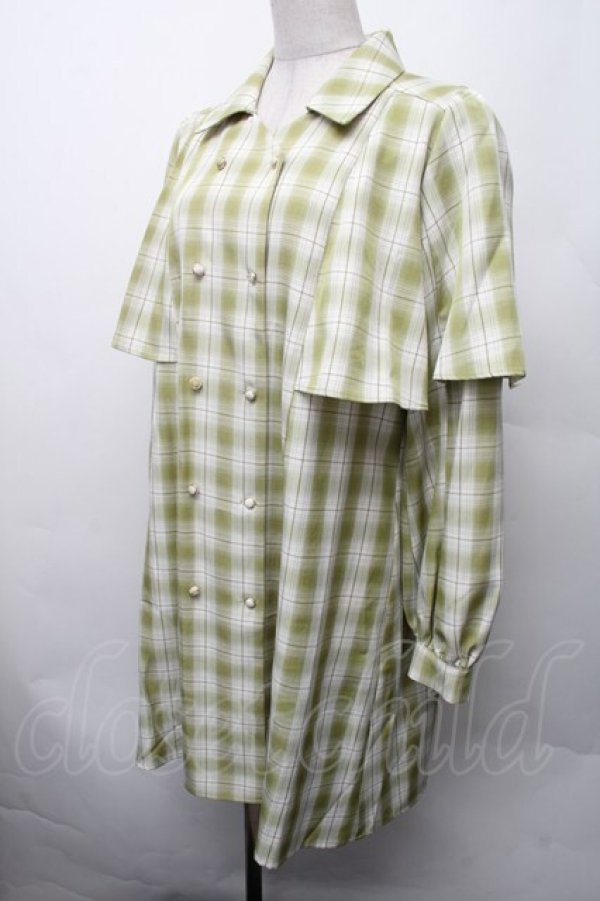 画像2: axes femme / ダブルブレストケープワンピース  グリーン S-26-02-13-043-AX-OP-AS-ZS (2)