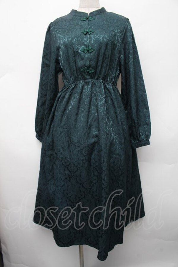 画像1: axes femme / サテンジャガードチャイナワンピース  グリーン S-26-02-13-046-AX-OP-AS-ZS (1)