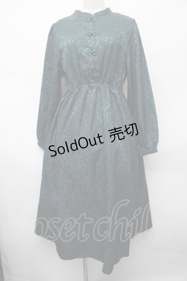 画像1: axes femme / サテンジャガードチャイナワンピース  グリーン S-26-02-13-046-AX-OP-AS-ZS (1)