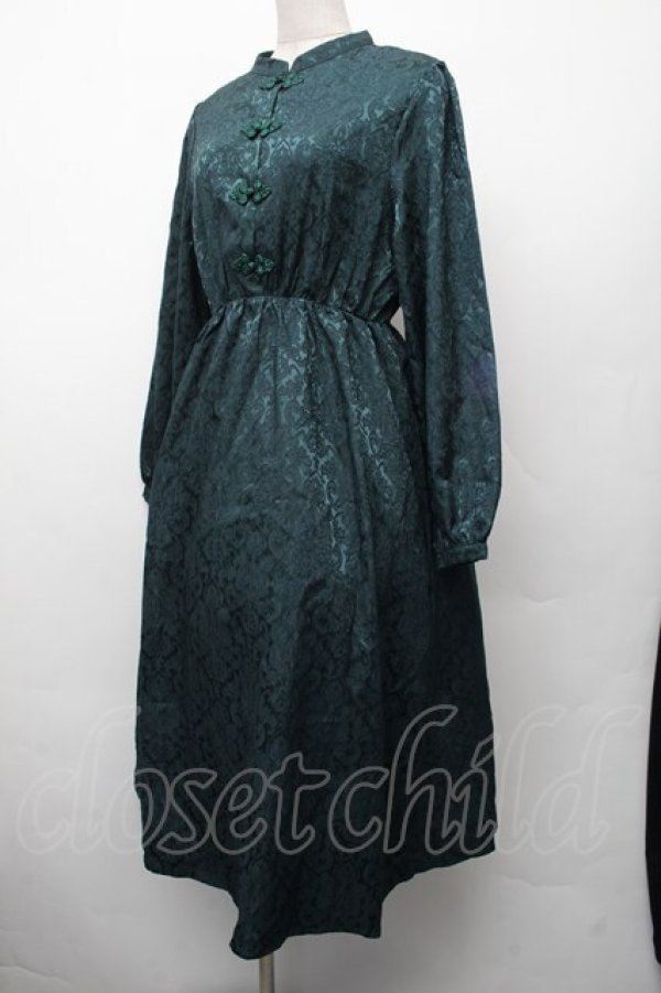 画像2: axes femme / サテンジャガードチャイナワンピース  グリーン S-26-02-13-046-AX-OP-AS-ZS (2)