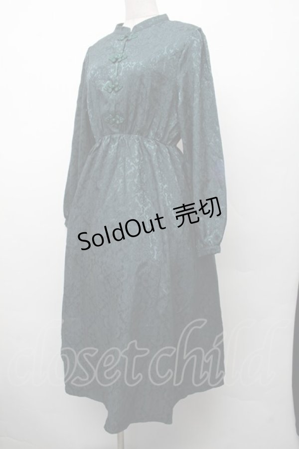 画像2: axes femme / サテンジャガードチャイナワンピース  グリーン S-26-02-13-046-AX-OP-AS-ZS (2)