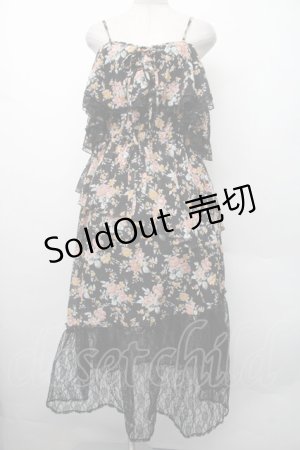 画像: axes femme / フラワーシャワープリントワンピース  黒 S-26-02-13-052-AX-OP-AS-ZS